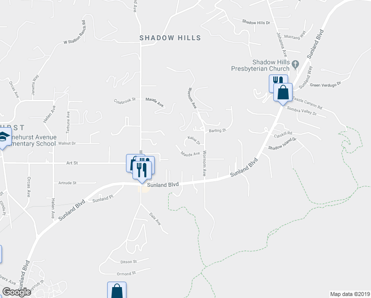 map of restaurants, bars, coffee shops, grocery stores, and more near 10285 Kalua Drive in Los Angeles