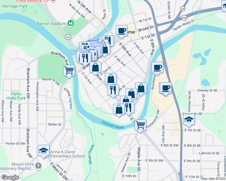 map of restaurants, bars, coffee shops, grocery stores, and more near 310 East 2nd Avenue in Rome