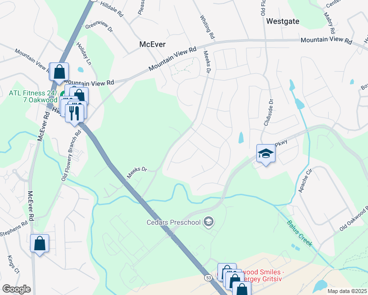map of restaurants, bars, coffee shops, grocery stores, and more near 4637 Hidden Creek Drive in Gainesville