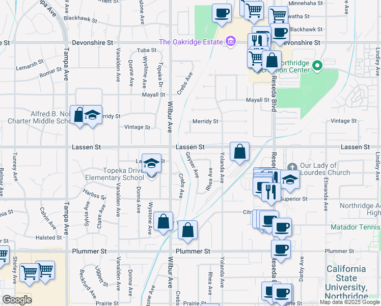 map of restaurants, bars, coffee shops, grocery stores, and more near 9854 Geyser Avenue in Los Angeles