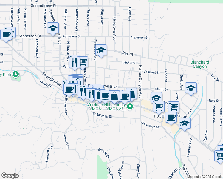 map of restaurants, bars, coffee shops, grocery stores, and more near 10063 Tujunga Canyon Boulevard in Los Angeles