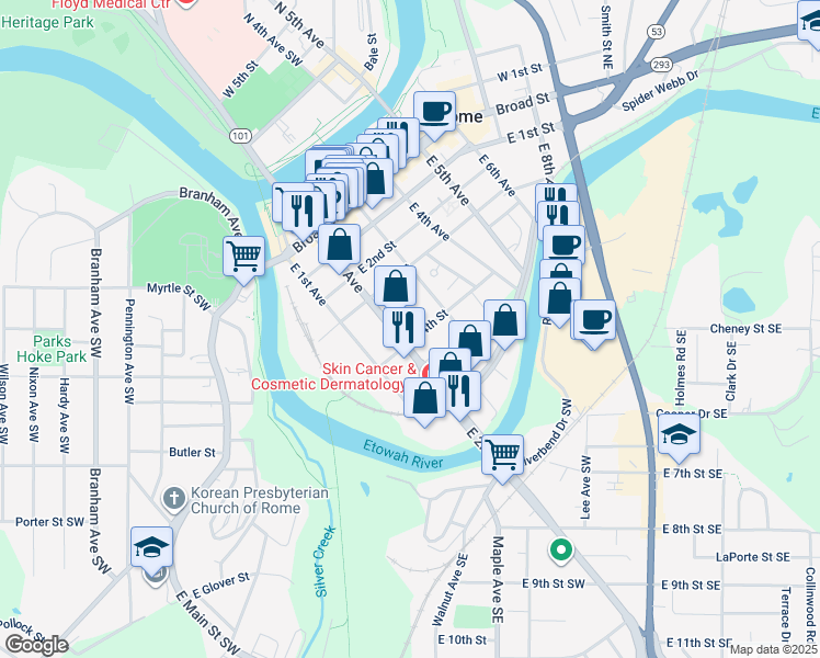 map of restaurants, bars, coffee shops, grocery stores, and more near 206 East 4th Street in Rome