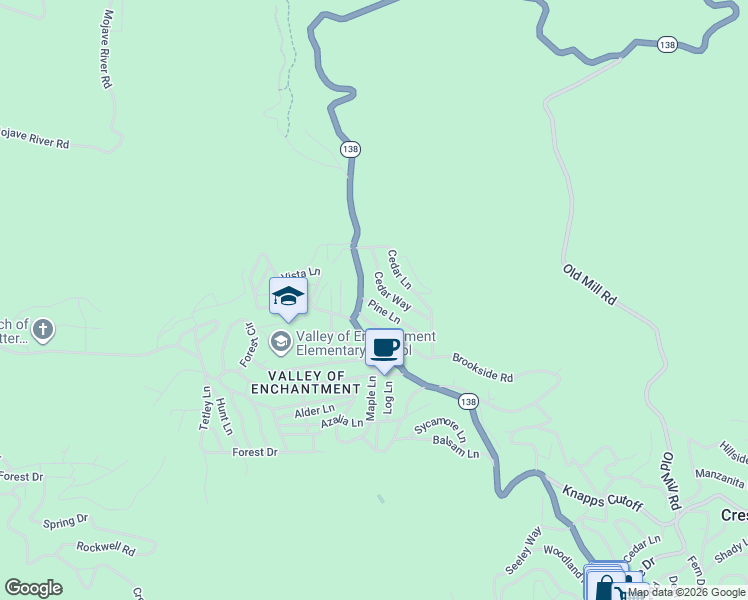 map of restaurants, bars, coffee shops, grocery stores, and more near 22988 Pine Lane in Crestline