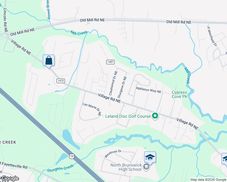 map of restaurants, bars, coffee shops, grocery stores, and more near 9619 Sturgeon Drive Northeast in Leland