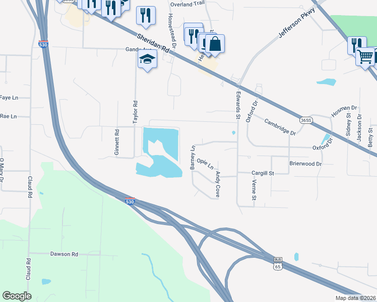 map of restaurants, bars, coffee shops, grocery stores, and more near 1808 Barney Lane in White Hall