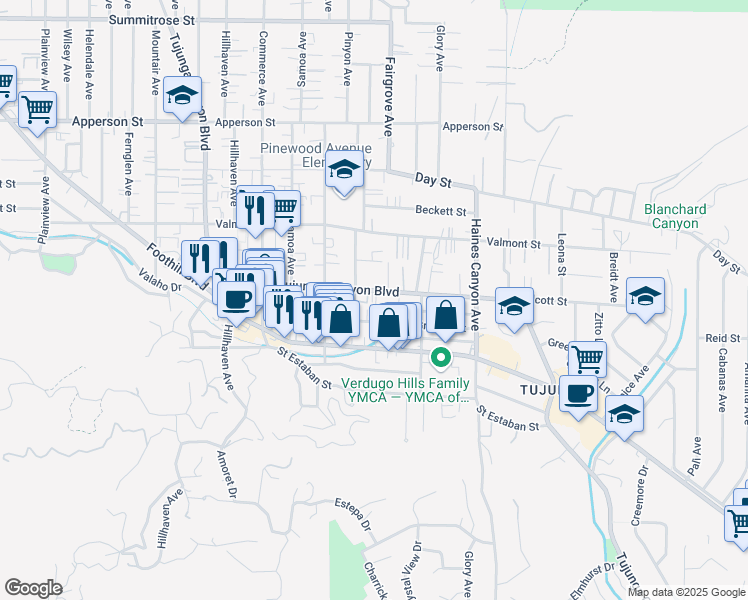 map of restaurants, bars, coffee shops, grocery stores, and more near 10063 Tujunga Canyon Boulevard in Los Angeles