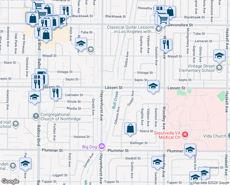 map of restaurants, bars, coffee shops, grocery stores, and more near 9846 Monogram Avenue in Los Angeles