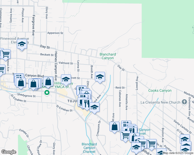 map of restaurants, bars, coffee shops, grocery stores, and more near 10001 Covert Avenue in Los Angeles