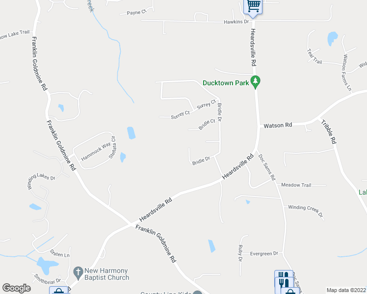 map of restaurants, bars, coffee shops, grocery stores, and more near 5410 Bridle Drive in Cumming