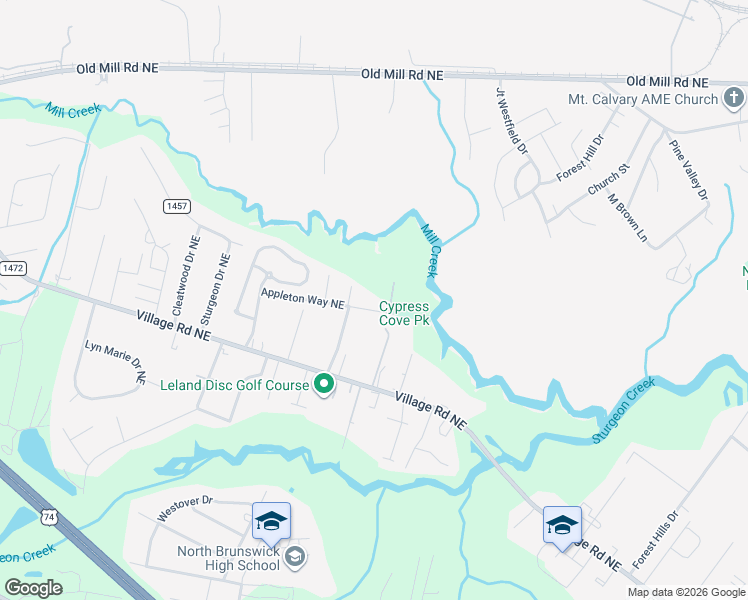 map of restaurants, bars, coffee shops, grocery stores, and more near 876 Appleton Way Northeast in Leland