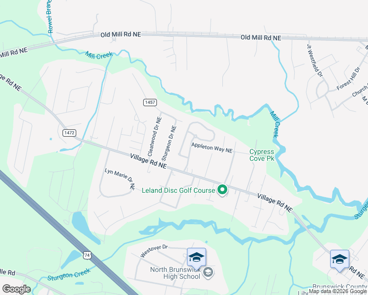 map of restaurants, bars, coffee shops, grocery stores, and more near 989 Appleton Way Northeast in Leland