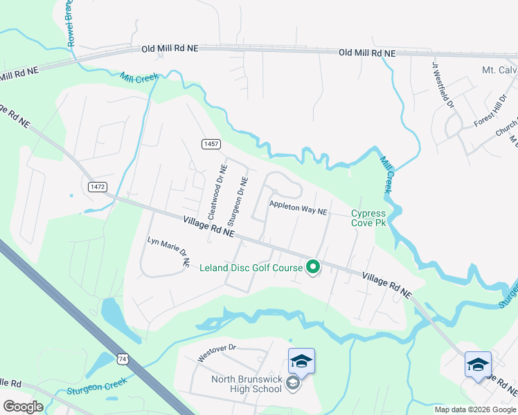 map of restaurants, bars, coffee shops, grocery stores, and more near 989 Appleton Way Northeast in Leland