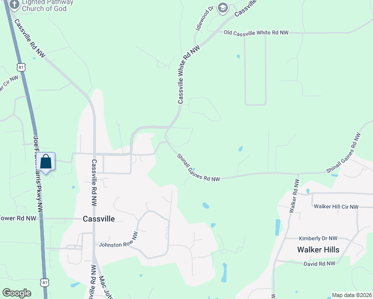 map of restaurants, bars, coffee shops, grocery stores, and more near 51 Shinall Gaines Road Northwest in Cartersville