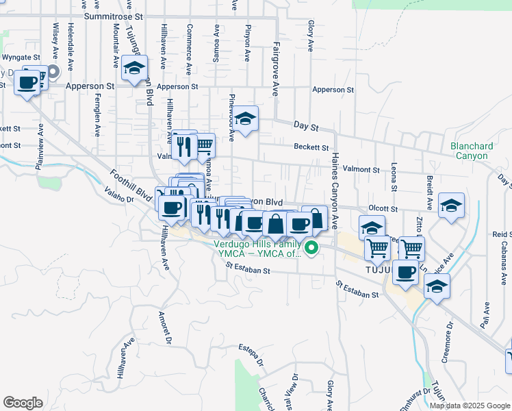 map of restaurants, bars, coffee shops, grocery stores, and more near 10075 Tujunga Canyon Boulevard in Los Angeles