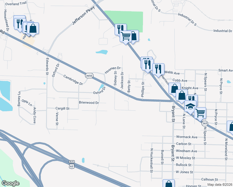 map of restaurants, bars, coffee shops, grocery stores, and more near 6328 Sheridan Road in Pine Bluff