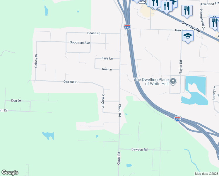 map of restaurants, bars, coffee shops, grocery stores, and more near 1008 Edna Cove in White Hall