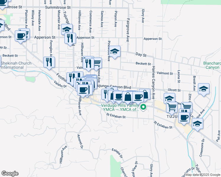 map of restaurants, bars, coffee shops, grocery stores, and more near 9952 Pinewood Avenue in Los Angeles