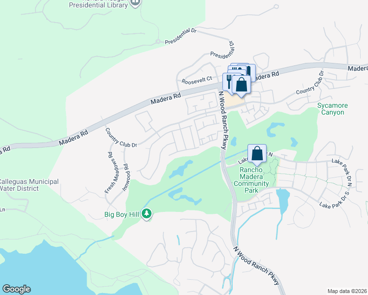 map of restaurants, bars, coffee shops, grocery stores, and more near 736 Wind Willow Way in Simi Valley