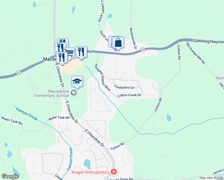 map of restaurants, bars, coffee shops, grocery stores, and more near 221 Hampton Station Boulevard in Canton