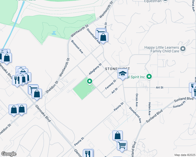 map of restaurants, bars, coffee shops, grocery stores, and more near 11132 Hershey Street in Los Angeles