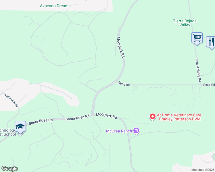 map of restaurants, bars, coffee shops, grocery stores, and more near 4767 Moorpark Road in Moorpark
