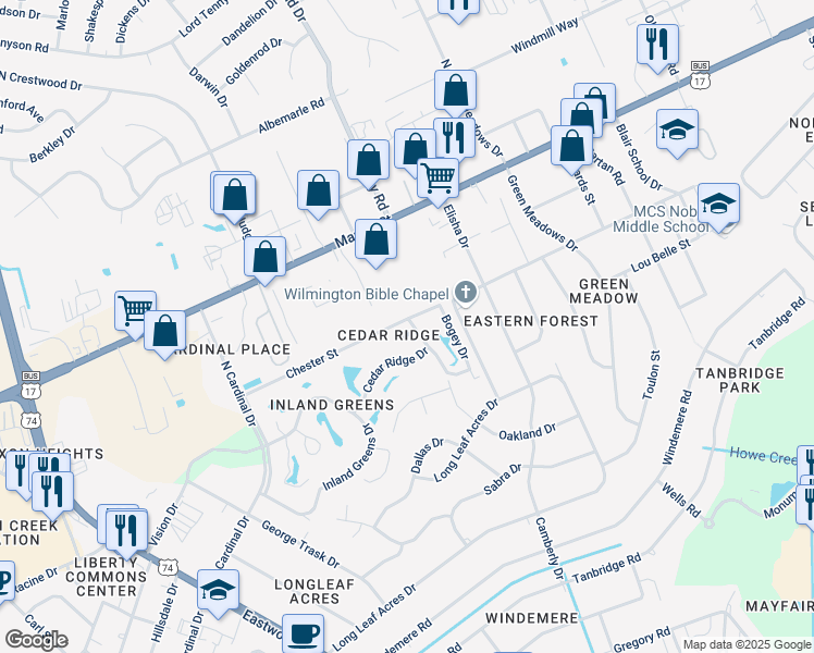 map of restaurants, bars, coffee shops, grocery stores, and more near 6030 Chester Street in Wilmington