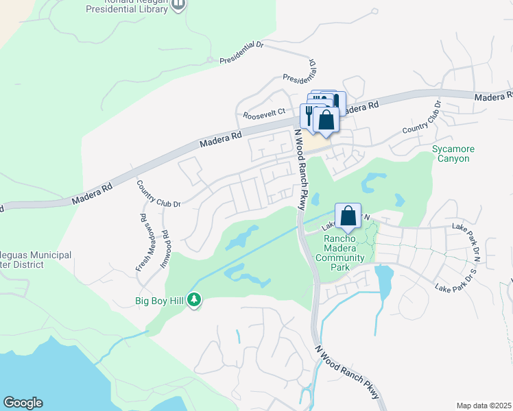 map of restaurants, bars, coffee shops, grocery stores, and more near 725 Wind Willow Way in Simi Valley
