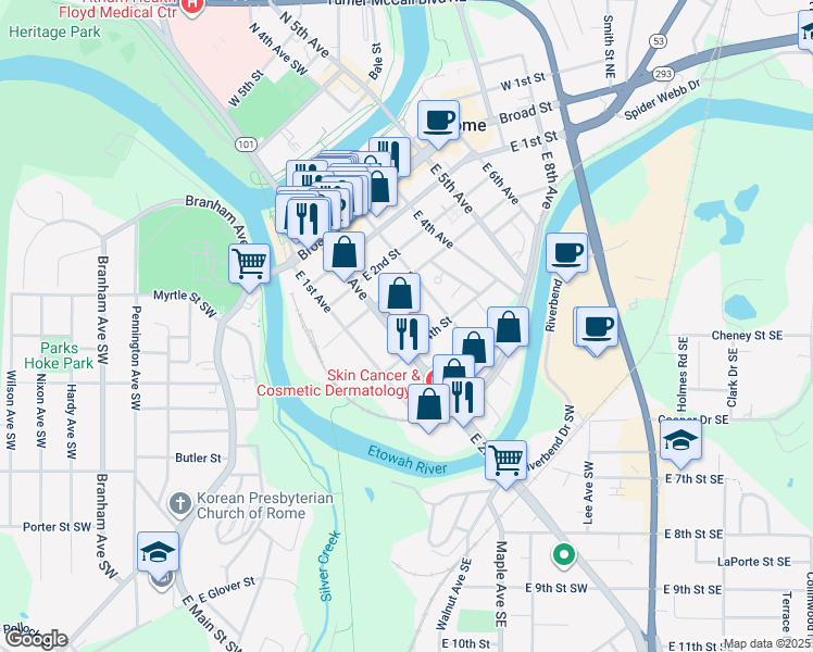map of restaurants, bars, coffee shops, grocery stores, and more near 310 East 2nd Avenue in Rome