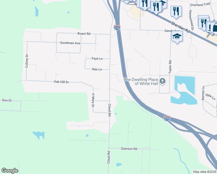 map of restaurants, bars, coffee shops, grocery stores, and more near 2220 Claud Road in White Hall