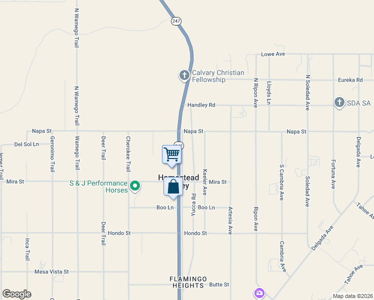 map of restaurants, bars, coffee shops, grocery stores, and more near 176 Keeler Avenue in Yucca Valley