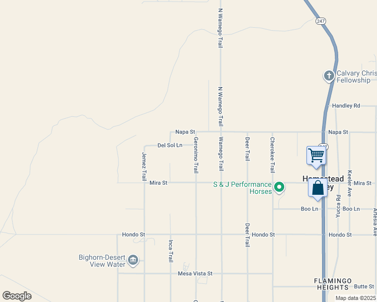 map of restaurants, bars, coffee shops, grocery stores, and more near 180 Geronimo Trail in Yucca Valley
