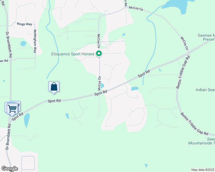 map of restaurants, bars, coffee shops, grocery stores, and more near 5175 Spot Creek Drive in Cumming