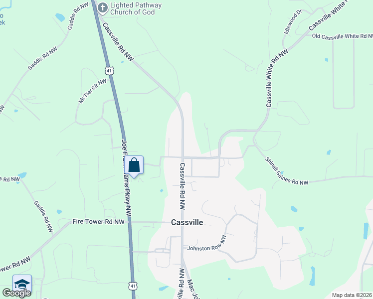 map of restaurants, bars, coffee shops, grocery stores, and more near 1800 Cassville Road Northwest in Cartersville