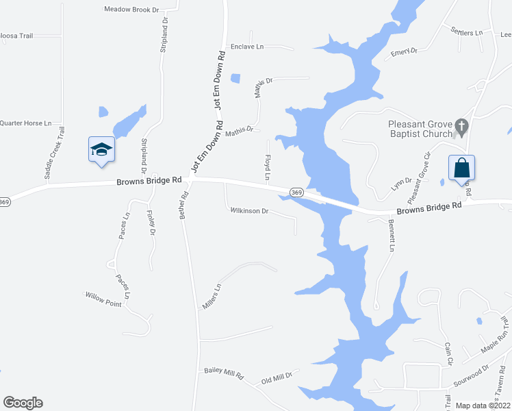 map of restaurants, bars, coffee shops, grocery stores, and more near 7805 Wilkinson Drive in Gainesville