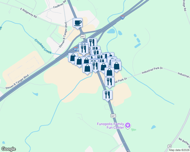 map of restaurants, bars, coffee shops, grocery stores, and more near U.S. 441 in Commerce
