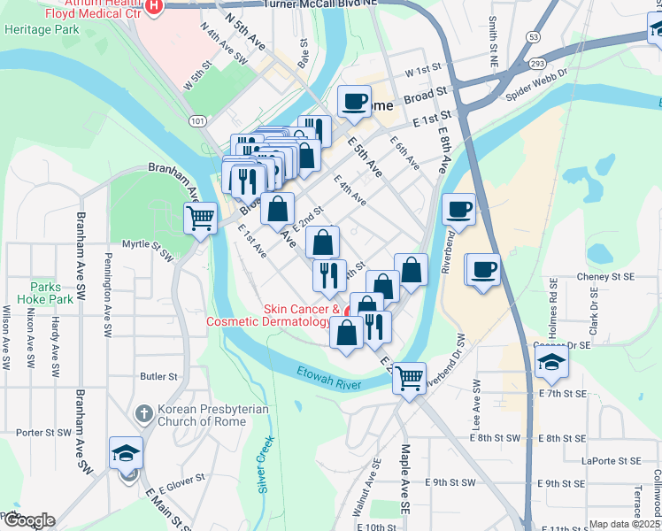 map of restaurants, bars, coffee shops, grocery stores, and more near 310 East 2nd Avenue in Rome