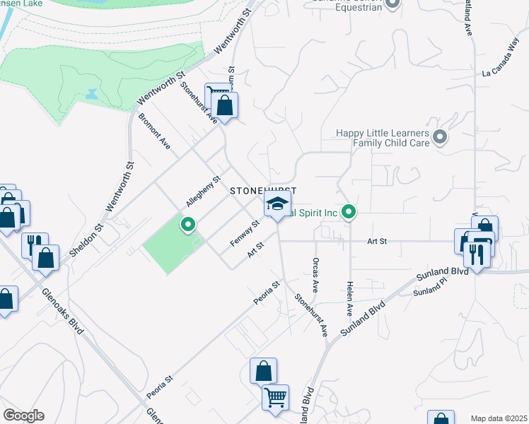 map of restaurants, bars, coffee shops, grocery stores, and more near 9851 Stonehurst Avenue in Los Angeles