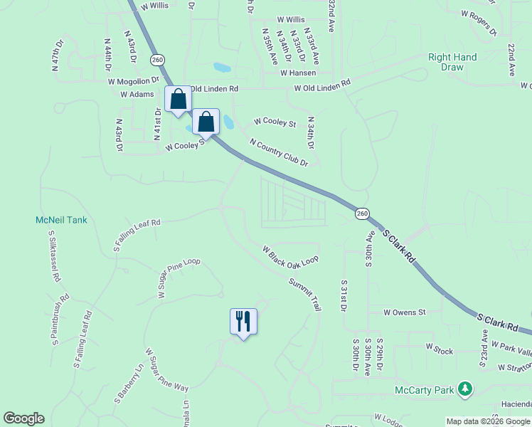map of restaurants, bars, coffee shops, grocery stores, and more near 270 North Clark Road in Show Low