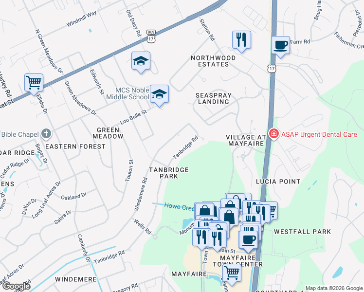 map of restaurants, bars, coffee shops, grocery stores, and more near 621 Tanbridge Rd in Wilmington