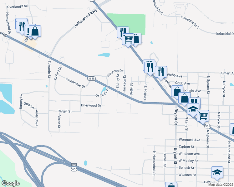 map of restaurants, bars, coffee shops, grocery stores, and more near 6328 Sheridan Road in Pine Bluff