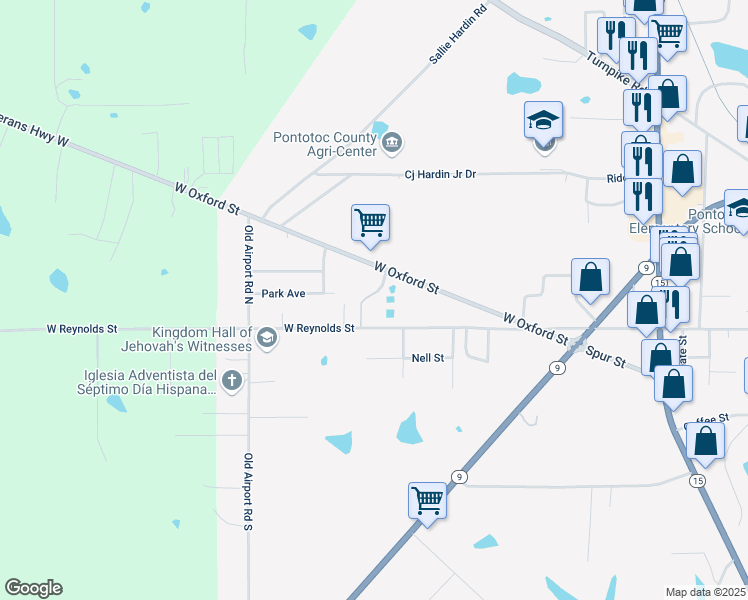 map of restaurants, bars, coffee shops, grocery stores, and more near 454 West Reynolds Street in Pontotoc