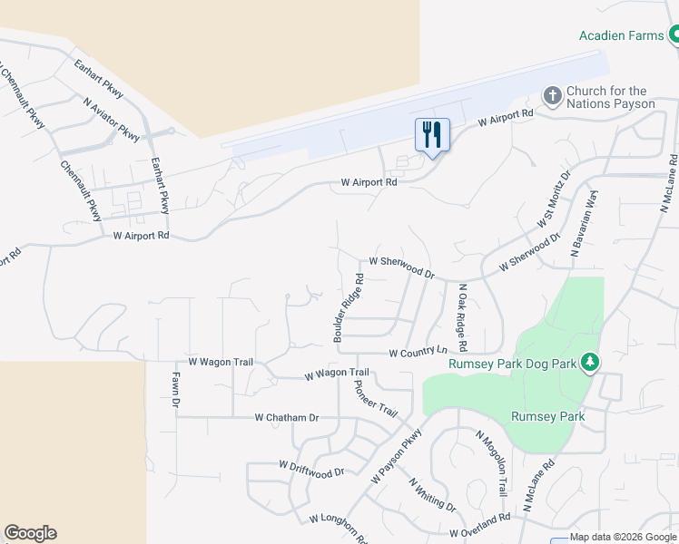 map of restaurants, bars, coffee shops, grocery stores, and more near 716 Boulder Ridge Road in Payson