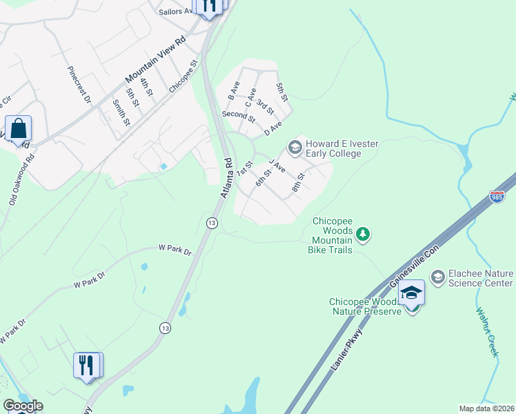 map of restaurants, bars, coffee shops, grocery stores, and more near 10 G Avenue in Gainesville