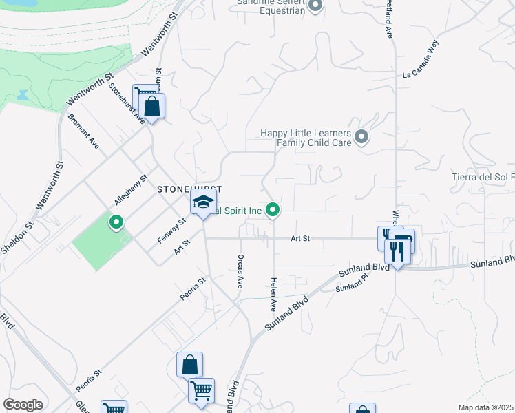 map of restaurants, bars, coffee shops, grocery stores, and more near 9909 Helen Avenue in Los Angeles