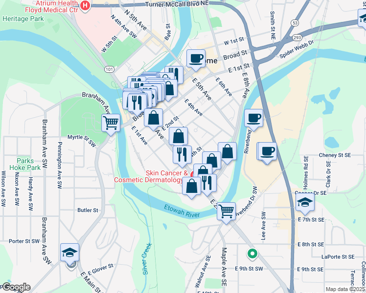 map of restaurants, bars, coffee shops, grocery stores, and more near 309 East 2nd Avenue in Rome