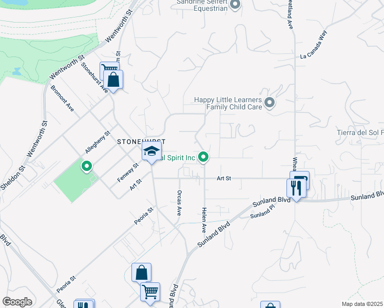 map of restaurants, bars, coffee shops, grocery stores, and more near 9909 Helen Avenue in Los Angeles