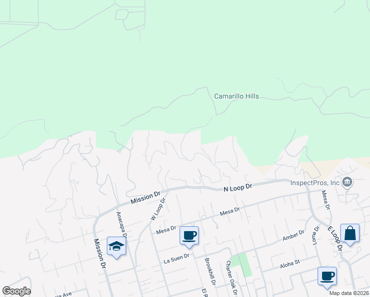 map of restaurants, bars, coffee shops, grocery stores, and more near 520 East Highland Drive in Camarillo