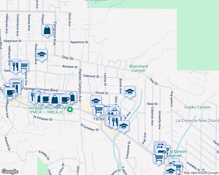 map of restaurants, bars, coffee shops, grocery stores, and more near 6550 Elmo Street in Los Angeles