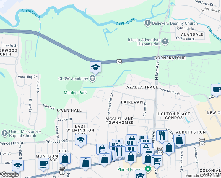 map of restaurants, bars, coffee shops, grocery stores, and more near 699 Barclay Hills Drive in Wilmington