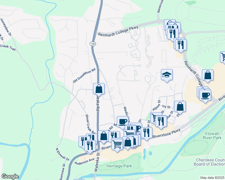 map of restaurants, bars, coffee shops, grocery stores, and more near 561 Hospital Road in Canton